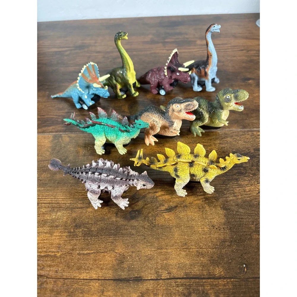 8pc Dinosaur Pull Back Toy Cars Set T-Rex Triceratops Stegosaurus Multicolor